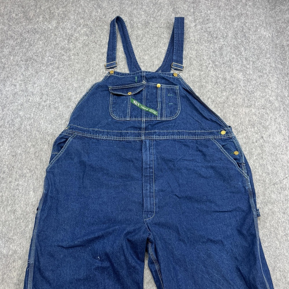 Key Imperial Bib Overalls Mens 52x30 Blue Denim Relaxed Fit Big Tall Workwear